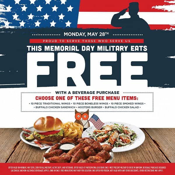 Military Eats Free at Hooters this Memorial Day