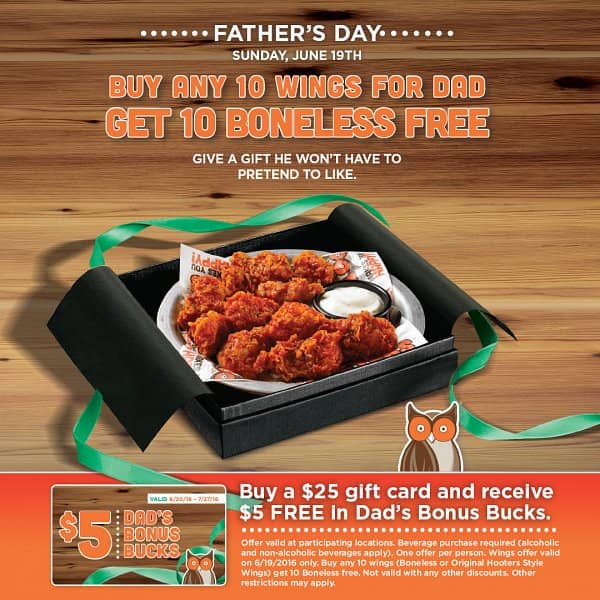 Hooters Celebrates Dads with Free Wings on Father’s Day Hooters