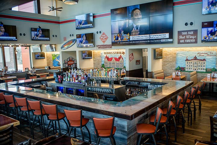 Bar area inside Hooters restaurant